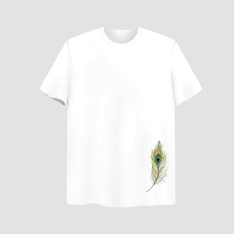 Divine Feather Embroidered White Oversize T-Shirt