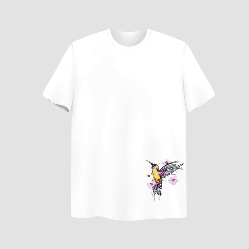 Humming Bird Embroidered White Oversize T-Shirt
