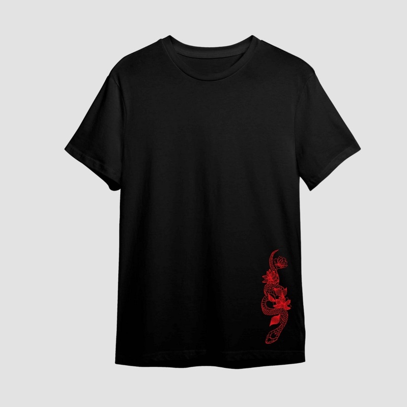 Snake Embroidered Black Oversize T-Shirt