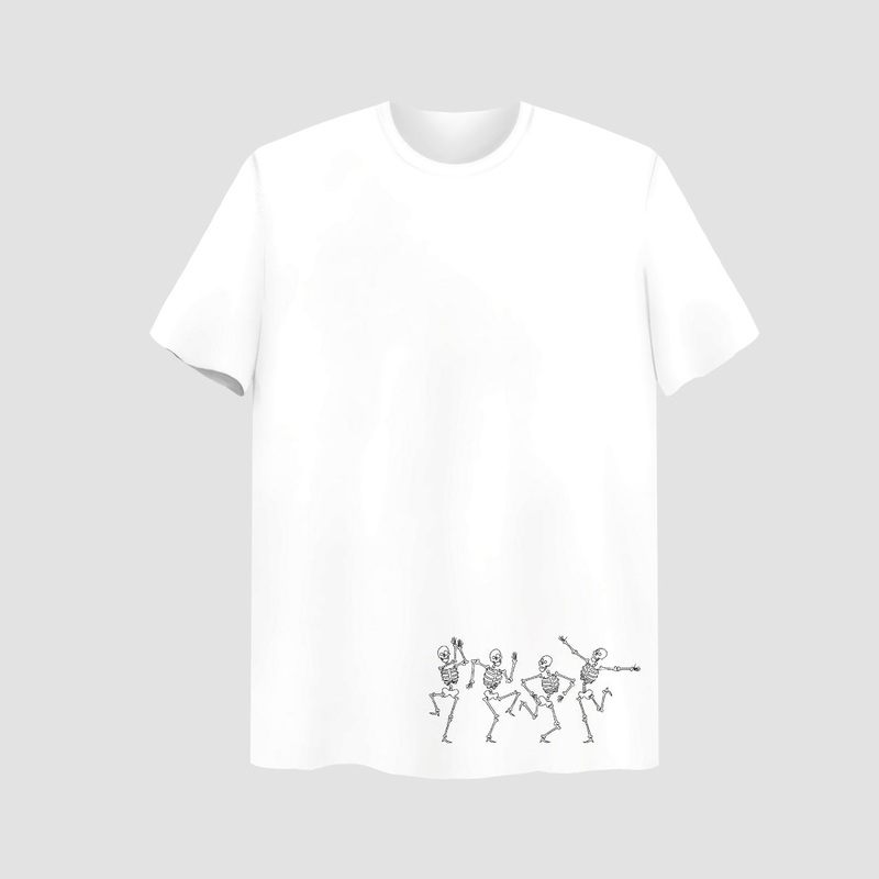 Dancing Skeletons Embroidered White Oversize T-Shirt