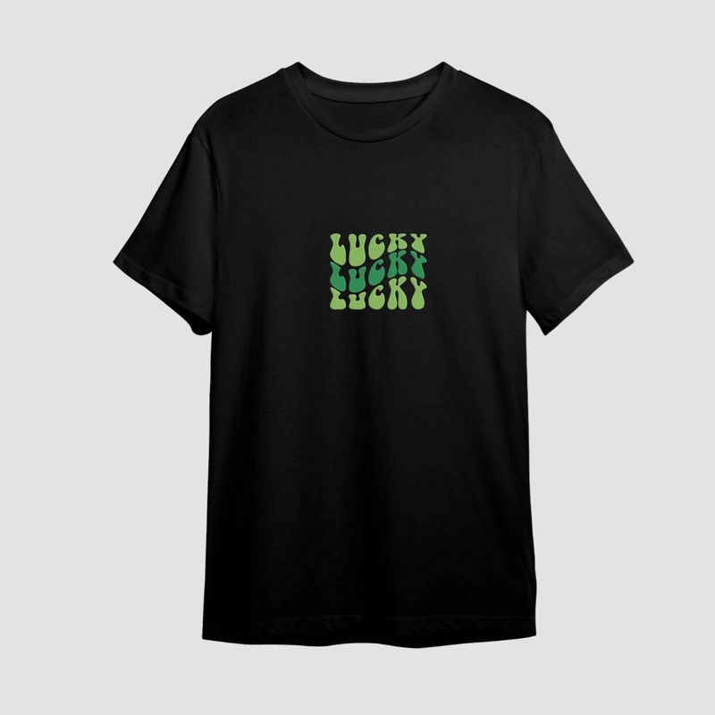 Lucky Embroidered Black Oversize T-Shirt
