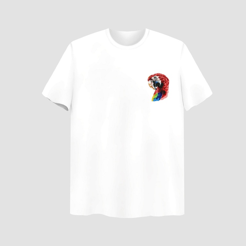Parrot Face Embroidered White Oversize T-Shirt