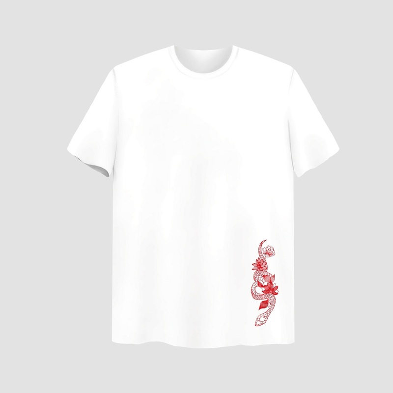 Snake Embroidered White Oversize T-Shirt