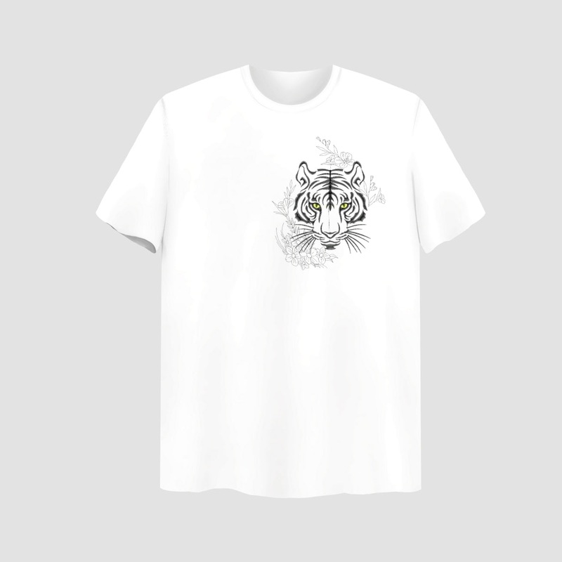 Tiger Face Embroidered White Oversize T-Shirt