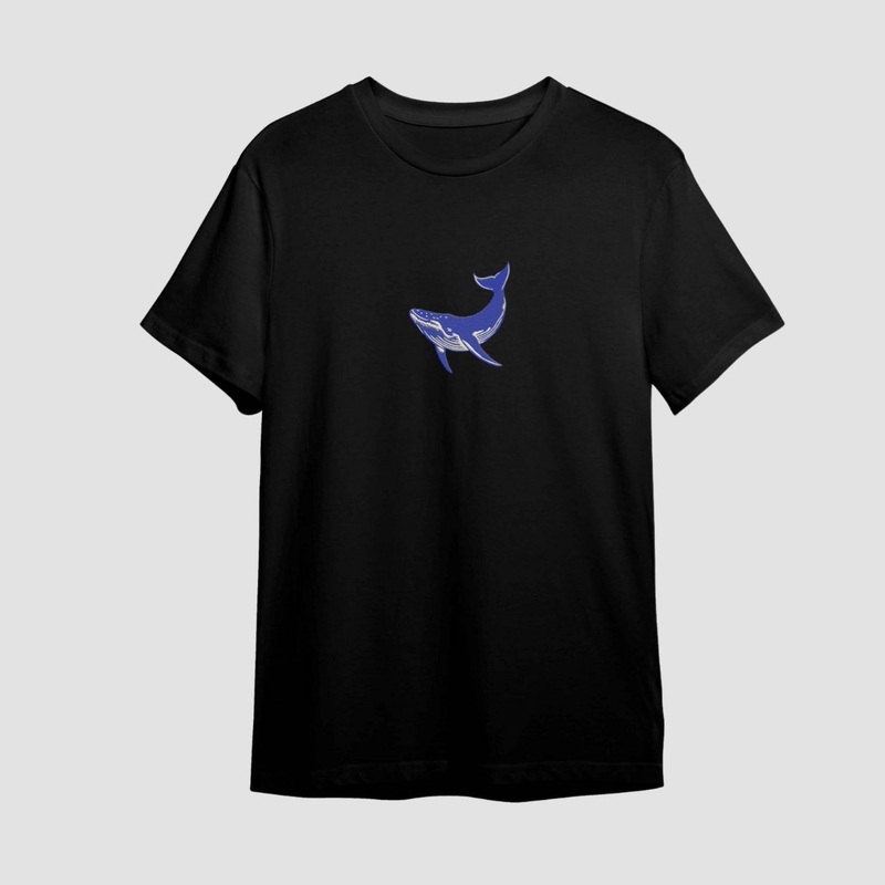 Whale Embroidered Black Oversize T-Shirt