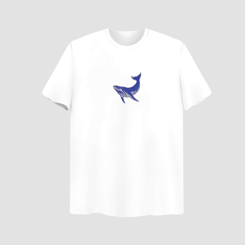 Whale Embroidered White Oversize T-Shirt