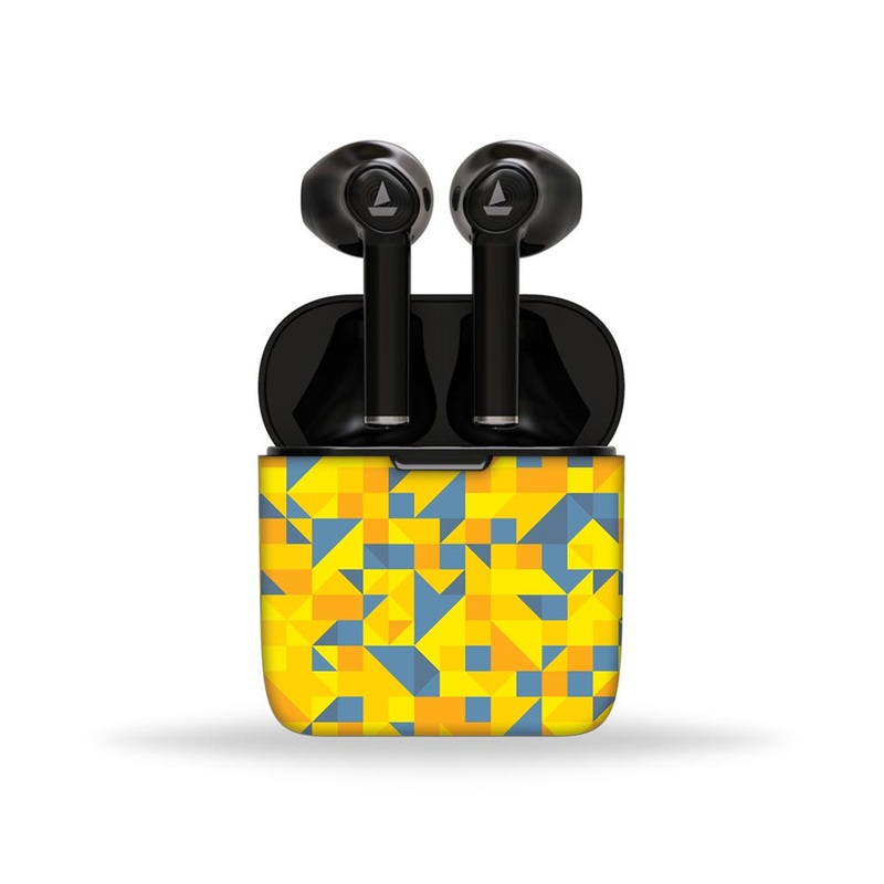 Yellow Triangle Background - BoAt Airdopes Skin 131,138,141,161,281 Pro,311,383,408,441