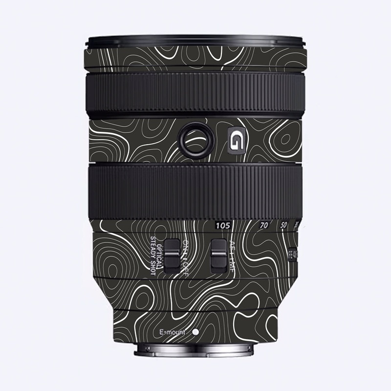 Grayscale Topographic Lines Sony 24-105mm Camera Lens Skin