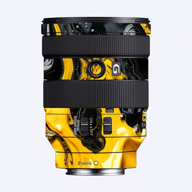 Yellow and Black Paint Swirls Sony 24-105mm Camera Lens Skin