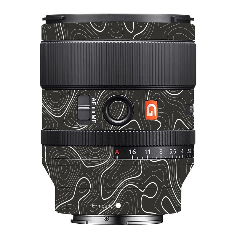 Grayscale Topographic Lines Sony 35mm 1.4 Camera Lens Skin