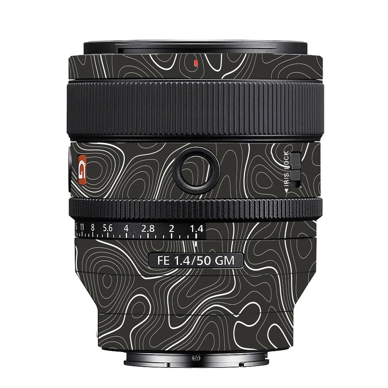 Grayscale Topographic Lines Sony 50mm 1.4 Camera Lens Skin