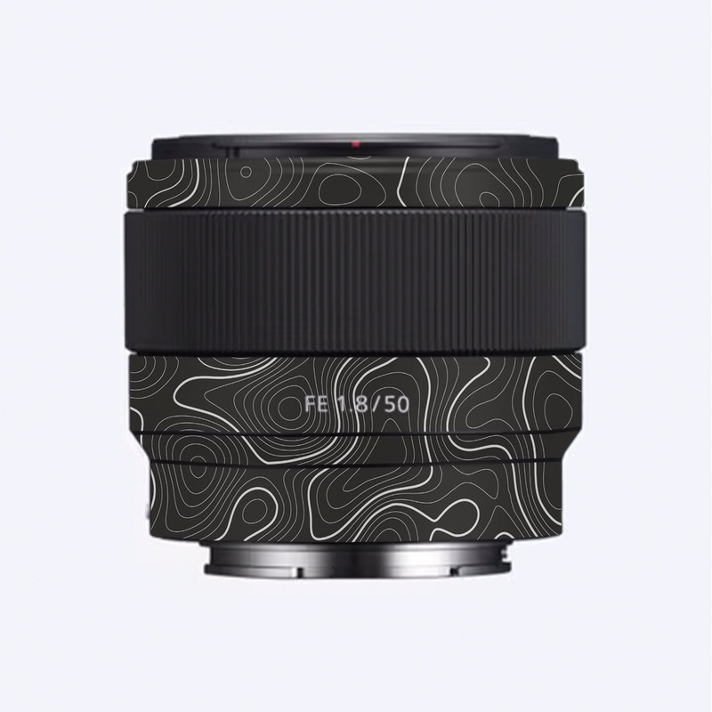 Grayscale Topographic Lines Sony 50mm 1.8 Camera Lens Skin