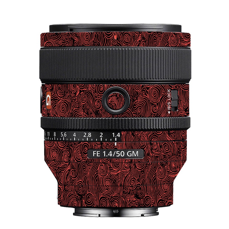 Red Spirals Sony 50mm 1.4 Camera Lens Skin