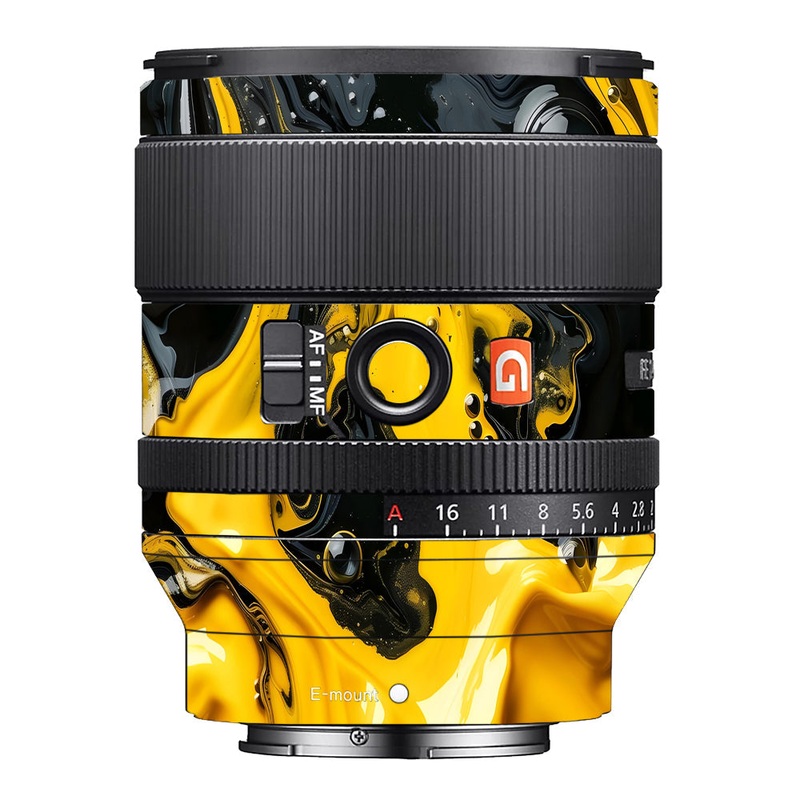 Yellow and Black Paint Swirls Sony 35mm 1.4 Camera Lens Skin