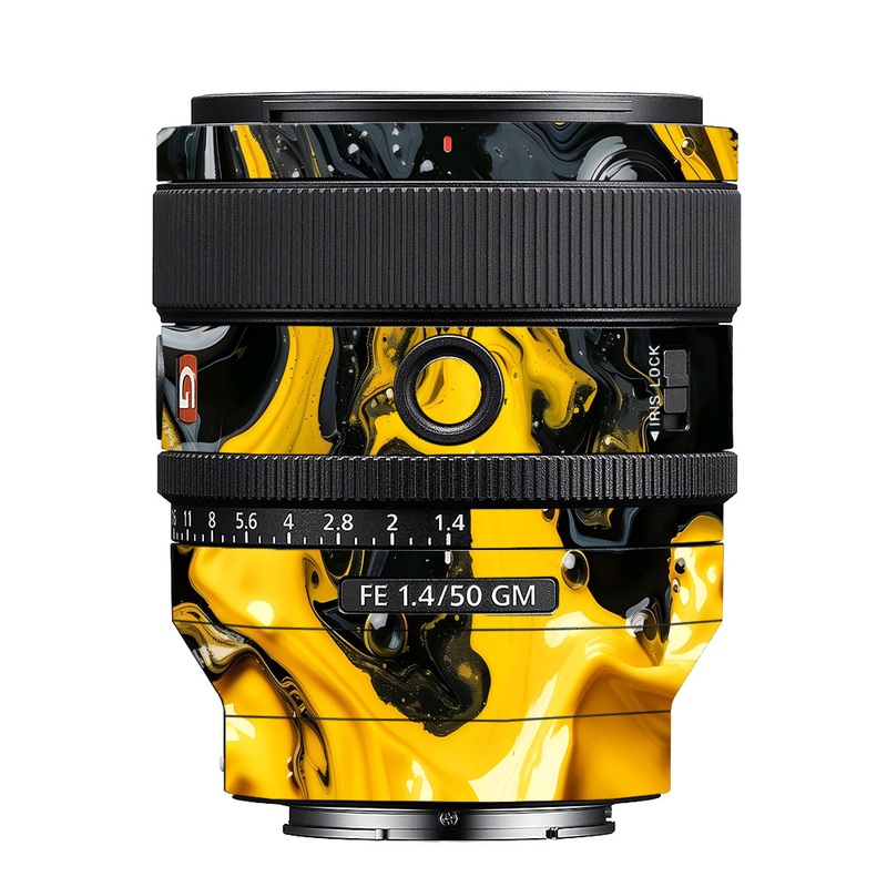 Yellow and Black Paint Swirls Sony 50mm 1.4 Camera Lens Skin