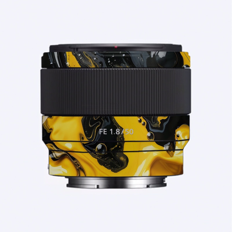 Yellow and Black Paint Swirls Sony 50mm 1.8 Camera Lens Skin