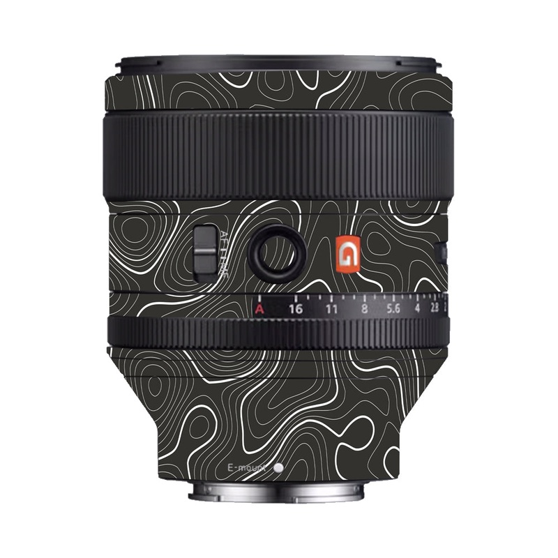 Grayscale Topographic Lines Sony 85mm 1.4 Camera Lens Skin