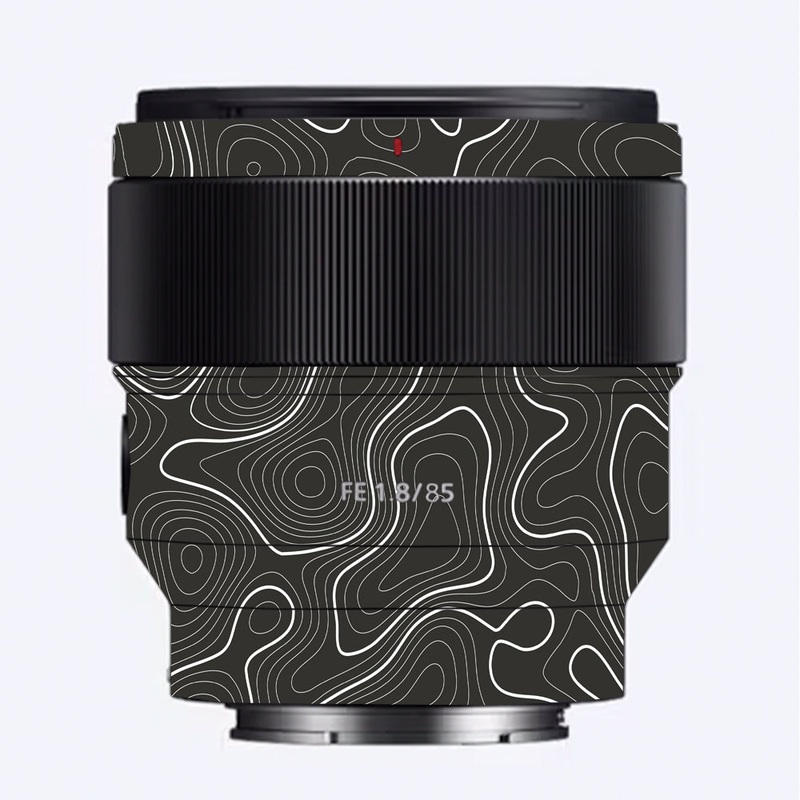 Grayscale Topographic Lines Sony 85mm 1.8 Camera Lens Skin