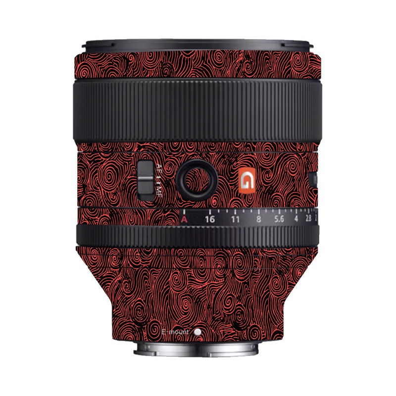 Red Spirals Sony 85mm 1.4 Camera Lens Skin