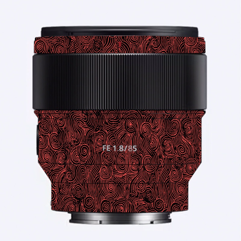 Red Spirals Sony 85mm 1.8 Camera Lens Skin