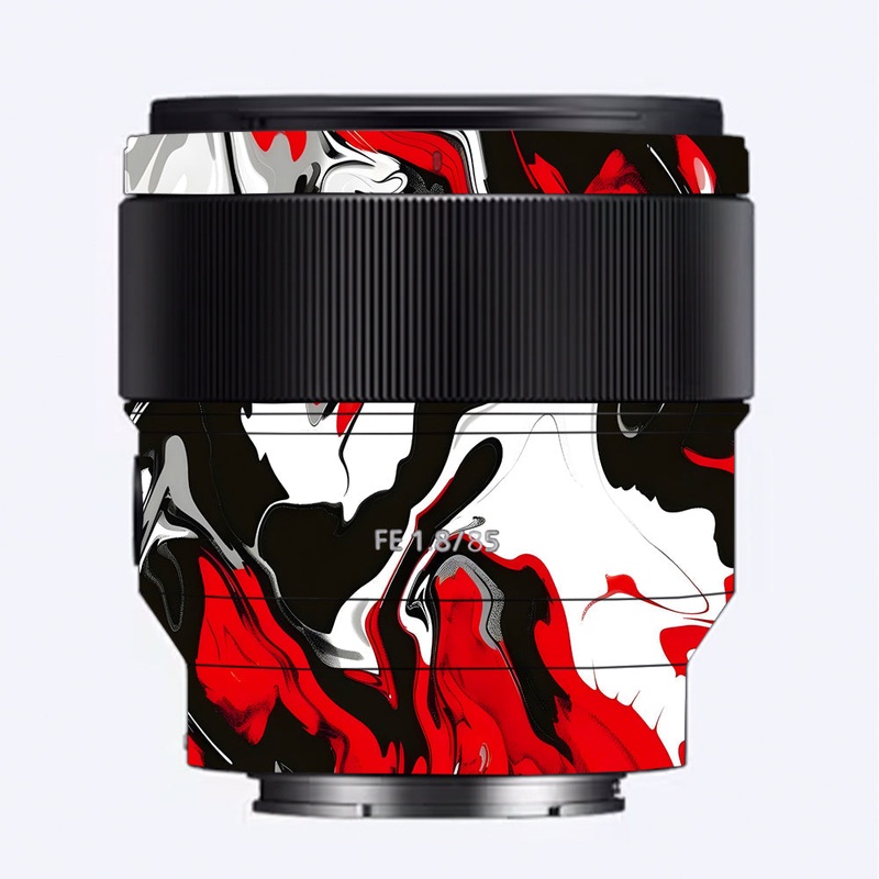 Scarlet and White Motion Sony 85mm 1.8 Camera Lens Skin