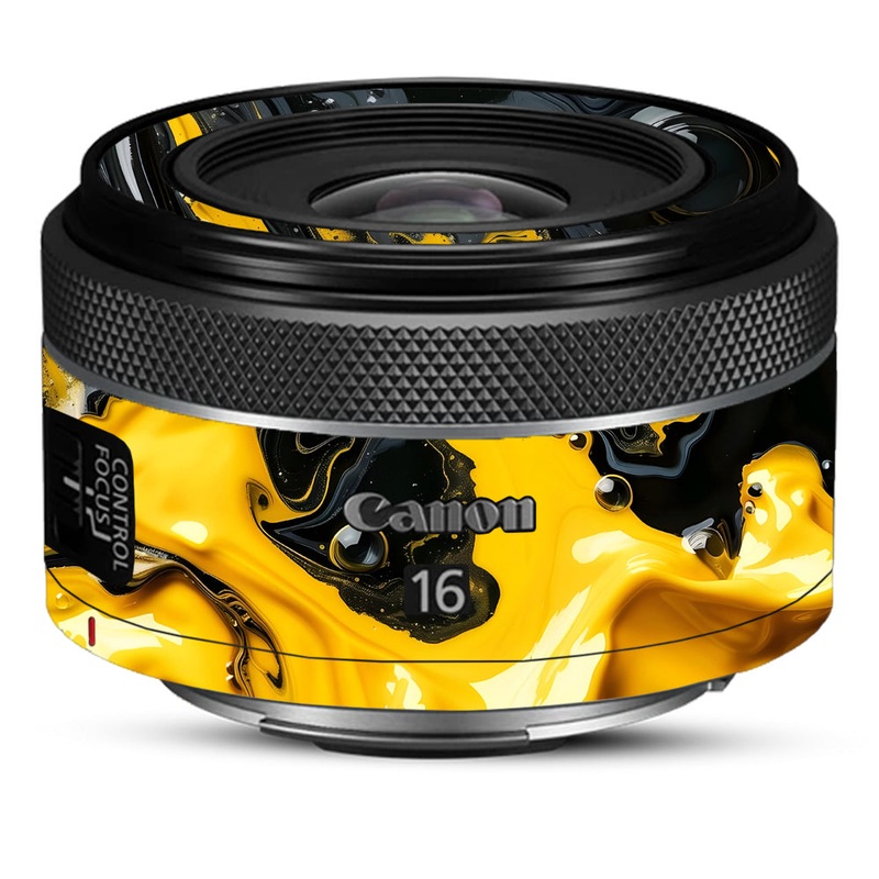Yellow and Black Paint Swirls Canon 16mm Camera Lens Skin