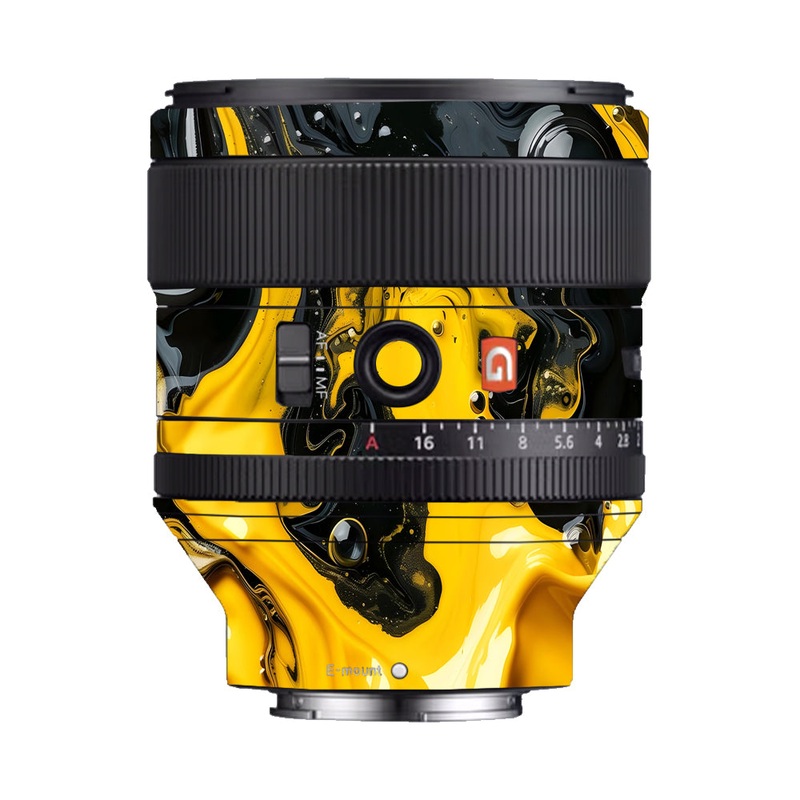 Yellow and Black Paint Swirls Sony 85mm 1.4 Camera Lens Skin