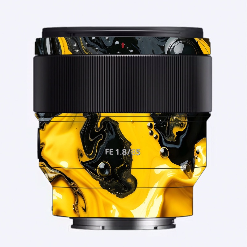 Yellow and Black Paint Swirls Sony 85mm 1.8 Camera Lens Skin