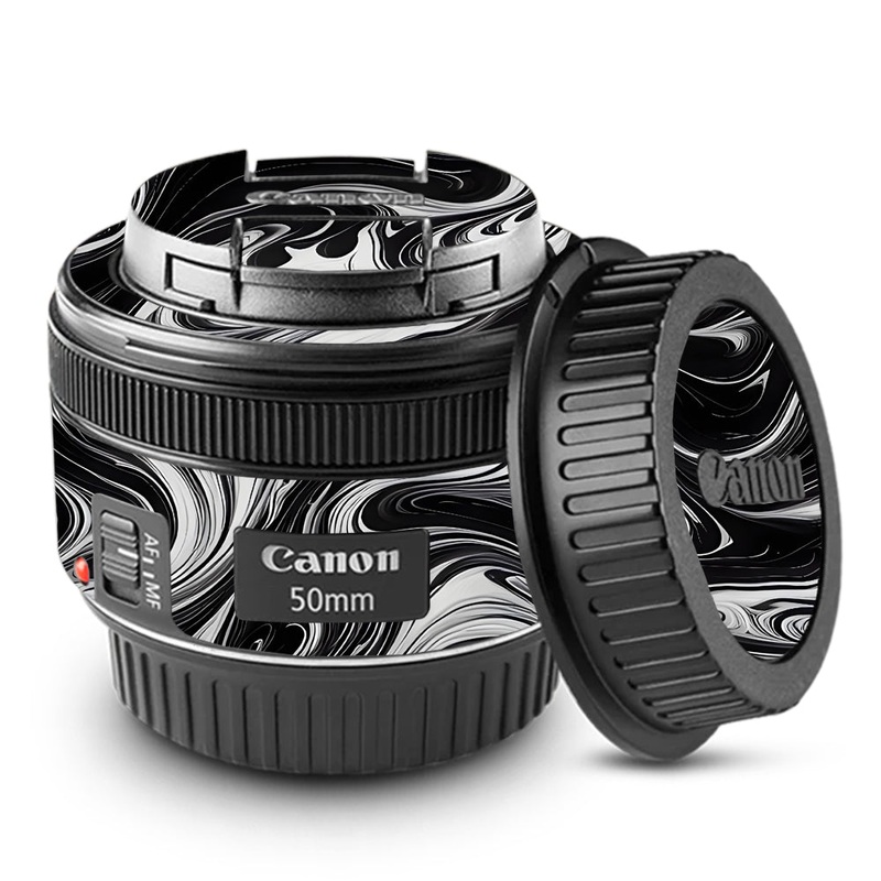Black and White Marble Canon 50mm Camera Lens Skin