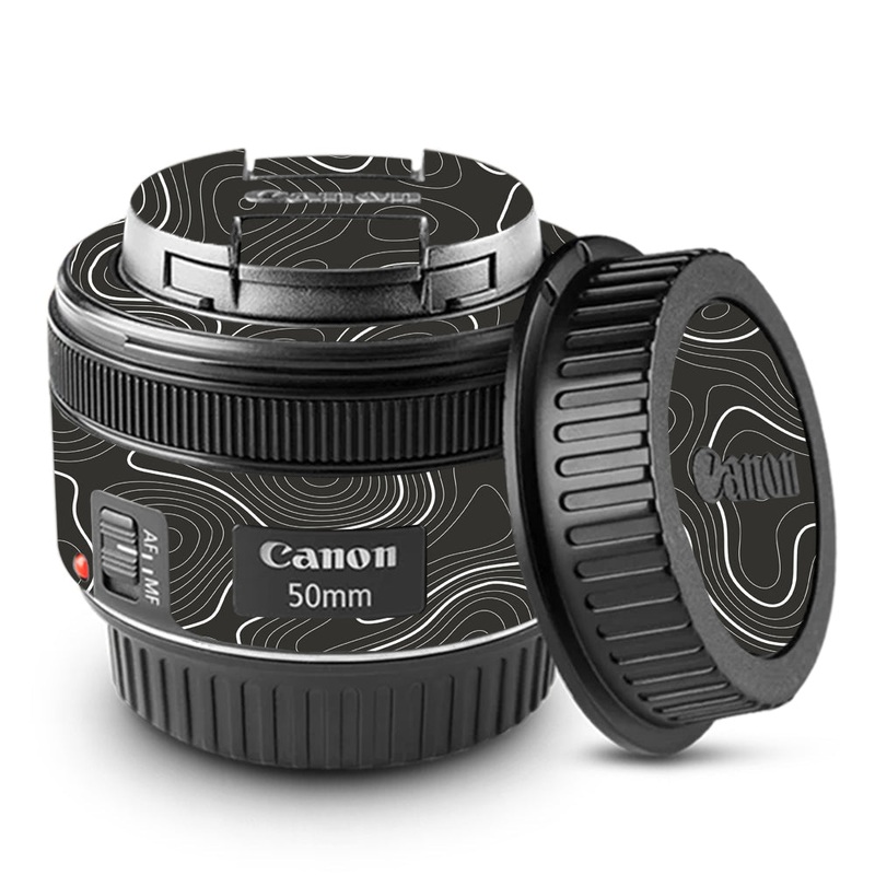 Grayscale Topographic Lines Canon 50mm Camera Lens Skin