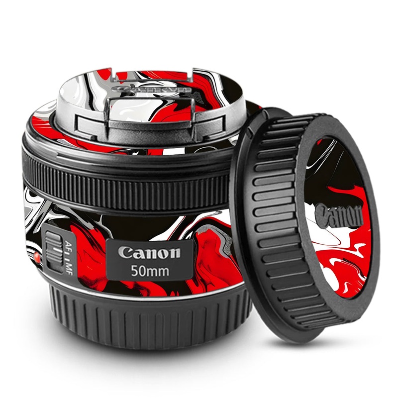 Scarlet and White Motion Canon 50mm Camera Lens Skin