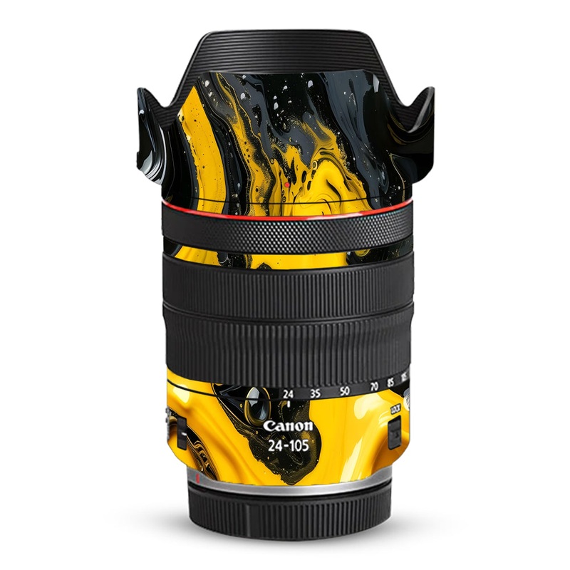 Yellow and Black Paint Swirls Canon 24-105mm Camera Lens Skin