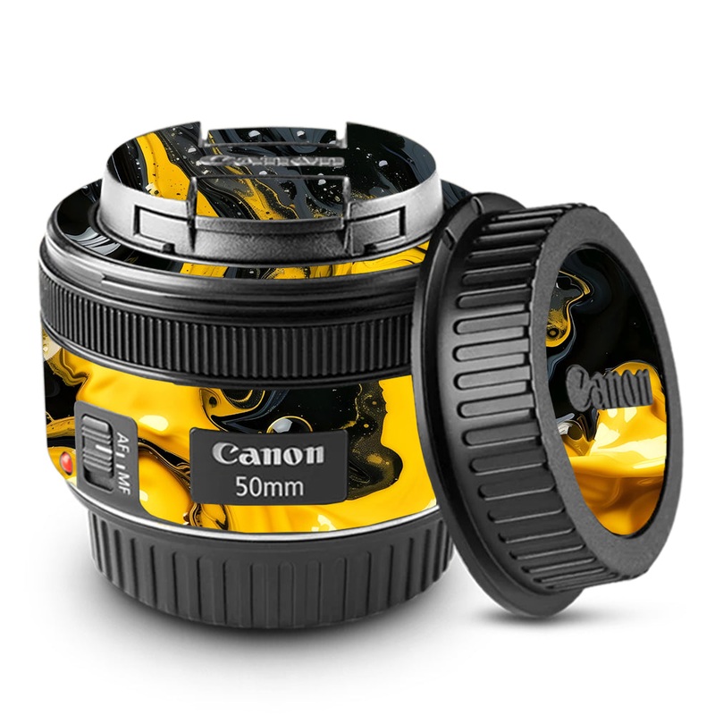 Yellow and Black Paint Swirls Canon 50mm Camera Lens Skin
