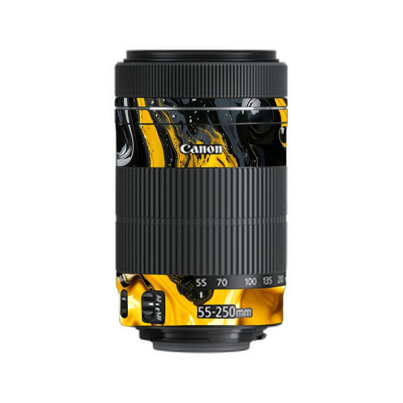Yellow and Black Paint Swirls Canon 55-250mm Camera Lens Skin