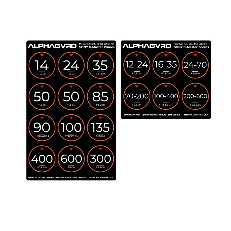Rear Lens Cap Labels for Sony G Master Full Lens set